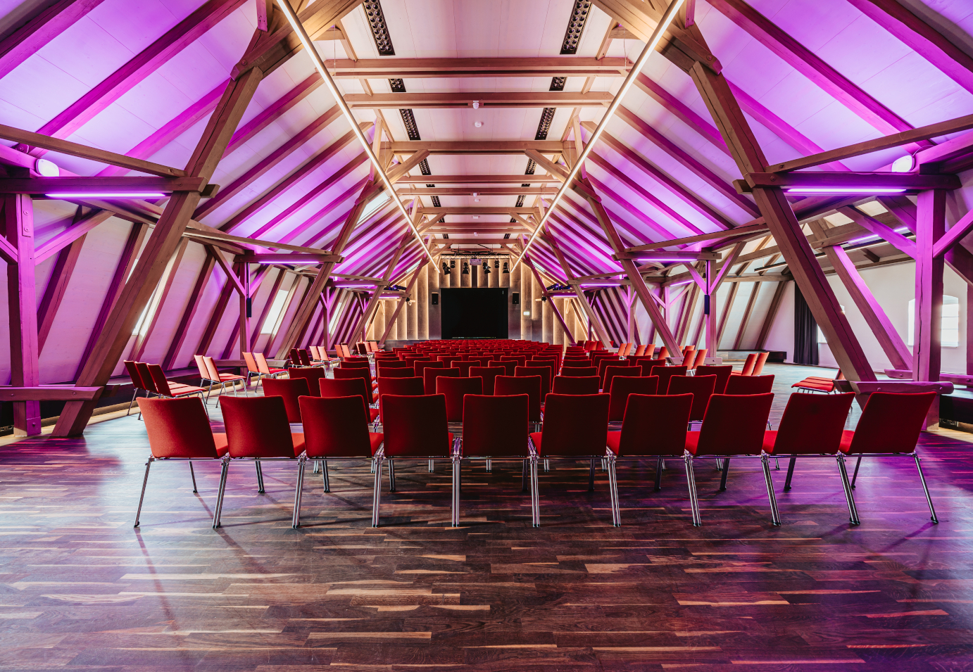 Der große Saal in farbigem Licht